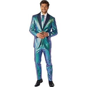 Opposuits Feestpak voor heren, nieuwjaars- en kerstfeestkostuum, metallic, inclusief bijpassende jas, broek en stropdas, Fancy Vis, 52