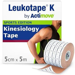 Leukotape K by Actimove Sports Edition Kinesiologietape voor spierondersteuning en pijnverlichting, 5 cm x 5 m, beige, 1 rol