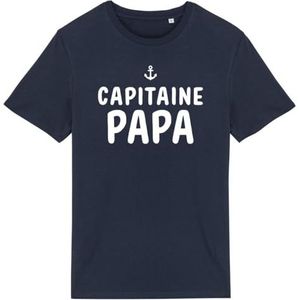 T-shirt Capitaine Papa - voor heren - Bedrukt in Frankrijk - 100% biologisch katoen - Cadeau voor verjaardag, originele grappige papa, Marineblauw, 3XL
