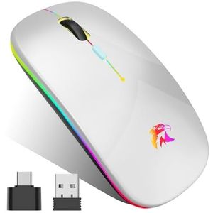 HZD Draadloze bluetooth-muis, 2,4 GHz USB draadloze muis, draadloze muis, 1600 dpi, optische tracking, voor laptop, computer, pc, Mac, iOS, Android, iPad, Windows (zilver)