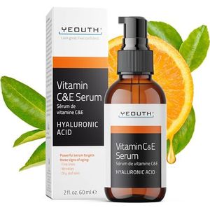 YEOUTH Vitamine C Serum voor Gezicht met Hyaluronzuur en Vitamine E, Anti Aging Huid Serum, Gezichtsserum voor Rimpel en Donkere Vlek, Huidverzorging voor Alle Huidtypes 60ml