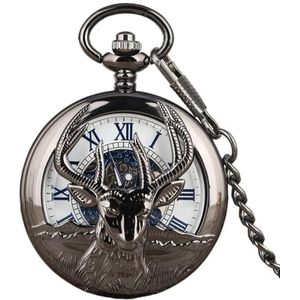 Vintage Retro Zwart Geit Hol Mechanische Zakhorloge Mode Blauw Romeinse Numeral Face Dial Legering Sieraden Polsketting Horloge Antieke Geschenken