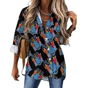 New Jersey Vlag Logo Dames Blouses Hawaiiaanse Button Down Womens Tops Lange Mouw Shirts Tees S