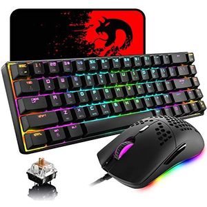 USB Bedraad 60% Mechanisch Toetsenbord Mini 68 Key RGB Backlit Gaming Toetsenbord Muis Set + 6400 DPI Ultralichte Honingraat Shell PC Gaming Muizen + Muismat Voor PC/MAC - Brown Switch/Zwart