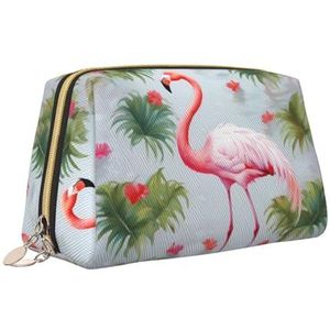 VTCTOASY Witte make-uptas met flamingo-print, draagbare veelzijdige toilettas, grote capaciteit, cosmetische tas voor vrouwen, wit, één maat, Wit, Eén maat