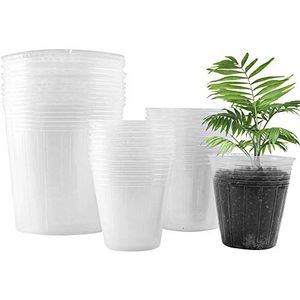 ABchat Kwekerpotten voor planten, 30 stuks doorzichtige kweekpot voor zaailingen, startpotten, bloemcontainer, transparante plastic plantenbak, 3 maten met afvoergat