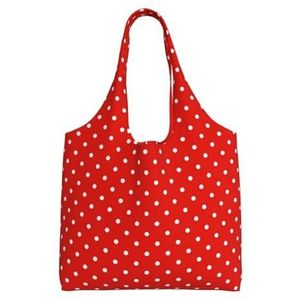 BEEOFICEPENG Schoudertas, grote canvas draagtas draagtas casual handtas herbruikbare boodschappentassen, rood met rood met witte stippen, zoals afgebeeld, Eén maat