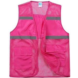 Fluorescerend Vest Reflecterende vesten hoge zichtbaarheid mesh reflecterende vesten met zakken en ritssluiting for teamactiviteiten of nachtrijden Reflecterend Harnas (Color : Rosa, Size : XXL)