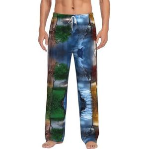 Vier seizoenen Tree Of Life Heren Lange Lounge Wear Broek Nachtkleding Pyjama Bottoms Nachtkleding Nachtkleding Met Zakken En Trekkoord, Wit, S