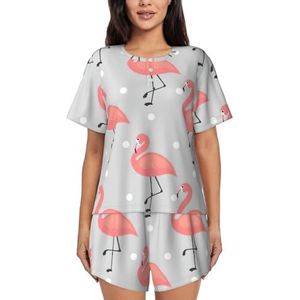 YJxoZH Flamingo Print Vrouwen Zomer Pyjama Sets Nachtkleding Dames Korte Mouw Nachtkleding Pjs Lounge Met Zakken, Zwart, L