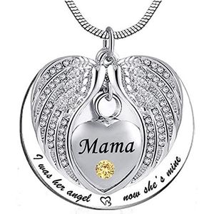 Urn Sieraad Ketting Met Urn Cremation Jewelry For Ashes Angel Wing Met Geboortesteen Charme Crematie Sieraden Memorial Aandenken As Ketting, Ik Was Haar Engel Nu Is Ze Van Mij - Voor Mama