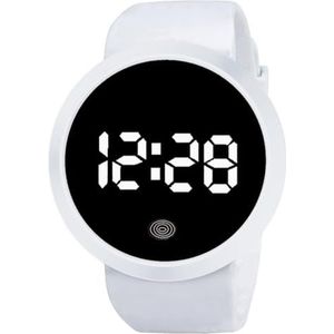 yeeplant Sportief led-horloge met touchscreen, ronde armband, polshorloge voor koppels, mannen en vrouwen, modieus en eenvoudig ontwerp, Wit, Medium, riem