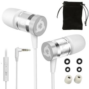 KLIM Fusion hoofdtelefoons in oren met microfoon - duurzaam - innovatief: in -ear -hoofdtelefoon met traagschuim - Nieuwe versie - 3,5 mm Jack - Sport Gaming in oorhoofdtelefoon - Wit