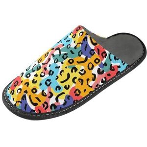 LI ZHI XIN Volwassen Pluche Slippers Dames Flanel Warme Huis Schoenen Met Antislip Mens Indoor Slippers Met PVC Zool Maat 4-11 Dier Luipaard Print, Meerkleurig, 4/5 UK