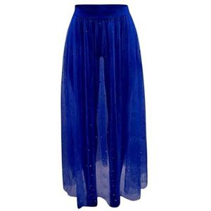 LHSJYG Pailletten rok zomer lange kanten rok vrouwen zwart mesh voile casual ster pailletten tule rokken sexy transparante maxi onderrok (blauw, S)