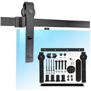 Schuifdeur Hardware Kit, Heavy Duty Push-Pull Deur Slide Rail Track, Koolstofstaal Schuurdeur Hardware Kit For Badkamer Slaapkamer Schuur (Color : Black, Size : 94.5"" Track (Single Door))