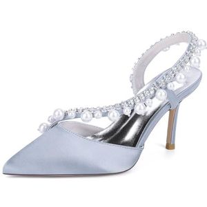 KYEGLO Satijnen Damessandalen Met Spitse Neus En Riempje - Gesloten Neus, Naaldhak Met Strass En Parel, Feestelijke Bruiloftsschoenen, Cadeaus Voor Vrouwen,Zilver,36 EU
