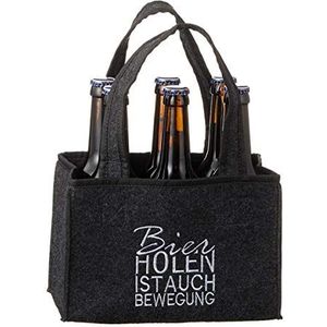 Grappige tas, flessenhouder ""Bier halen is ook beweging"" voor 6 flessen van polyester, antraciet