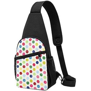 MuiltKleurrijke Ronde Ballen Print Sling Rugzak Unisex Sport Borst Zakken Crossbody Schoudertas, Zwart, Eén maat