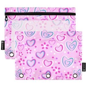 Wudan Romantische Roze Blauw Harten Stippen 3 Ring Binder Potlood Pouch 2 Pcs Gerecycleerde Map Potlood Tas Binder Etui Briefpapier Accessoires Kantoorbenodigdheden