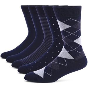 LCKJLJ 5 paar Argyle-sokken voor heren, grote maten, gekamd katoen, ronde sokken, zwart, cool, ademend, casual sokken voor heren, 5 paar-JC171, EUR(41-48)