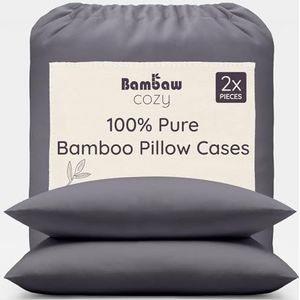 Bambaw Kussenslopen van bamboe, kussenbeschermers van zachte hotelkwaliteit, verkoelend, anti-allergisch, set van 2 luxe kussenslopen 40 x 80 cm, antraciet/zwart