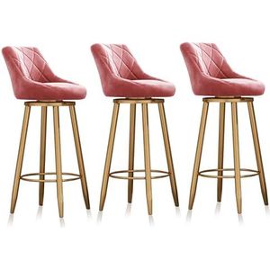 Moderne gestoffeerde barkrukken set van 3, gouden metalen frame voetenbank eetkamerstoel stoelen met rugleuning comfortabele eilandstoelen voor woonkamer keuken pub, roze, 75 cm