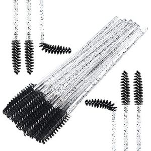 Wimperkwast, 50 stuks, buigbare, lichte mascara-toverstokken, 10 cm lange wimpers voor wimperextensions, wenkbrauwcontouren en make-up - zwart