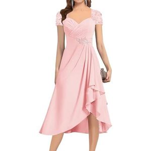 KIYNE Damesjurk met lange mouwen en ruches voor dames, korte formele avondjurk, feestjurk, Blush Roze, 32