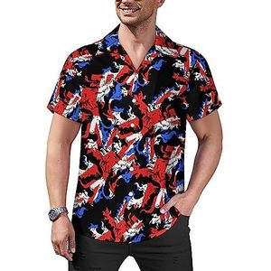 Engeland Britse leeuw heren casual button-down shirts korte mouw Cubaanse kraag T-shirts tops Hawaiiaans T-shirt 2XL