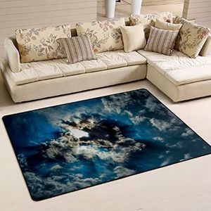 Vloerkleed 100 x 150 cm, blauwe wolken zonneschijn flanellen mat tapijt wasbaar vloertapijt antislip tapijten voor slaapkamer, voor achtertuin, slaapkamer