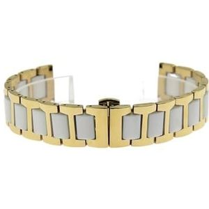 12 14 16 18 20 22mm Dames Heren Keramische horlogeband Soft Smooth Fill Multi-Design horlogeband roestvrij staal Gemeenschappelijke armbanden (Color : Gold-White, Size : 19mm)