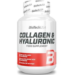 BioTechUSA Collagen & Hyaluronic | 280 mg collageen en 60 mg hyaluronzuur per portie | Makkelijk in te nemen | Glutenvrij, 30 capsules