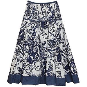 FEOYA Dames Retro Maxirok Elastische Taille Lange Rok Zomerrok Bloemenprint Feestelijke Rok Katoen Plooirok voor Cocktail Vrije Tijd Vakantie