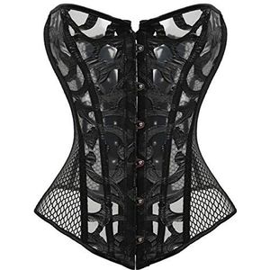 Kelvry Vrouwen Sexy Satijn Taille Cincher Lace Up Uitgebeend Overbust Korset Baskische Bustier Top Zwart