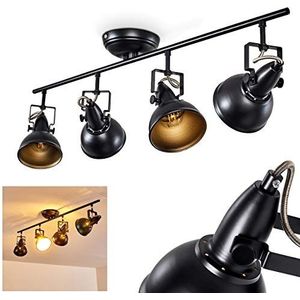 Plafondlamp Tina, metalen plafondlamp in zwart/goud, 4-lichts, met verstelbare spots, 4 x E14 fitting, retro/vintage design spot, zonder gloeilampen