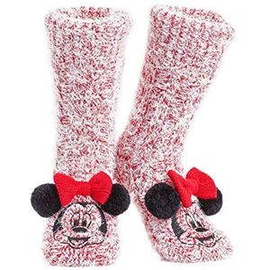 Disney Pluizige pantoffelsokken voor vrouwen, Minnie Mickey Stitch Cadeaus (Rode Minnie Mouse)