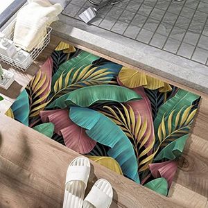 Agriism Bananenpalmbladeren roze groen geel tropisch blad badmatten antislip absorberende zachte pluche deurmat decor badkamer tapijten voor vloermat 76 x 45 cm