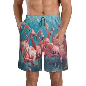 MGGAklp Flamingo's Print Casual Shorts Elastische Taille Trekkoord Lichtgewicht Outdoor Zomer Strand Shorts, Wit, S