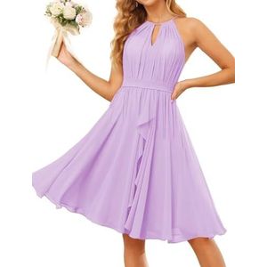 WSEYU Halter Schoolgala Jurken voor Tieners Korte Chiffon Bruidsmeisje Afstuderen Cocktail Party Jurk met Zakken ZM205, Lila, 32