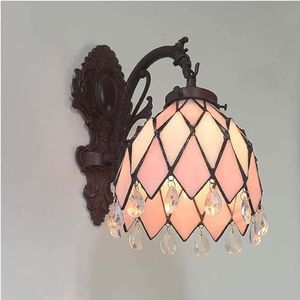 Tiffany Kleine Wandlamp Tiffany Stijl Wandlamp Roze Gekleurd Glas Wandlamp/Double Headed Crystal Wandlamp Light Fixture