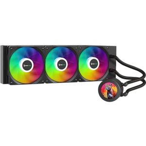 Gamepower Skadi LCD 360 AIO CPU-vloeistofkoeler, 2,1 inch LCD-scherm voor GIFS en metrics, 360 mm radiator met 3x PWM ARGB HDB-ventilatoren, 14,5 W/mK thermische pasta, compatibel met Intel 1700, AMD