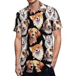 Exotische Hond Wild Dier Patroon Heren Hawaiiaanse Shirts Korte Mouw Casual Shirt Button Down Vakantie Strand Shirts 2XL