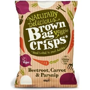 Brown Bag Crisps Rode biet, Wortel & Pastinaak Veggie Crisps, 40 g (Pack van 15)