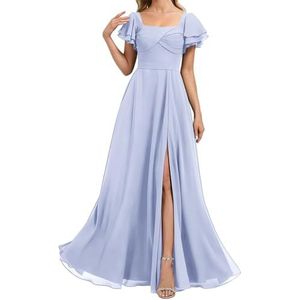 HPPEE Chiffon bruidsmeisjesjurken voor dames met spleetmouwen, geplooid, A-lijn, formele avondjurk, feestjurk, Lavendel, 32