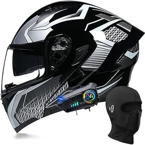 Modulaire Bluetooth-motorhelm, integraalhelm met opklapbaar dubbel vizier, met dubbele luidspreker en microfoon, DOT/ECE-goedgekeurd, voor volwassenen, mannen en vrouwen, maat M~XXL I,XL=61-62cm