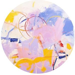 DEQORI Rond wandbehang, zelfklevend, Ø 100 cm, lichtheid paars, textielcanvas, verwijderbaar, decoratief en vormvast, voor woonkamer, kantoor, hal of kinderkamer