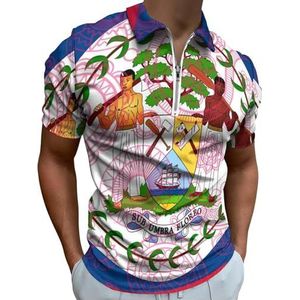 Belize Paisley Vlag Half Zip-up Polo Shirts Voor Mannen Slim Fit Korte Mouw T-shirt Sneldrogende Golf Tops Tees 3XL