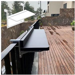 Hangtafel for buiten, bijzettafel for buiten, balkonrailtafel, hangend verstelbaar dek, reling aluminium metalen bijzettafel, wandgemonteerde bijzettafel for terras, tuin(Black,100*39CM/39.4*15.4IN)