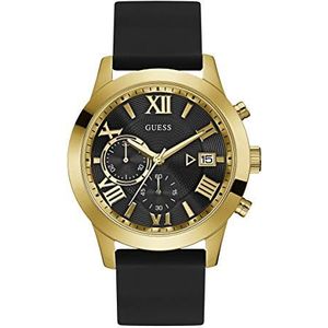 Guess Atlas Herenhorloge, chronograaf, met siliconen band, zwart/goud, W1055G4